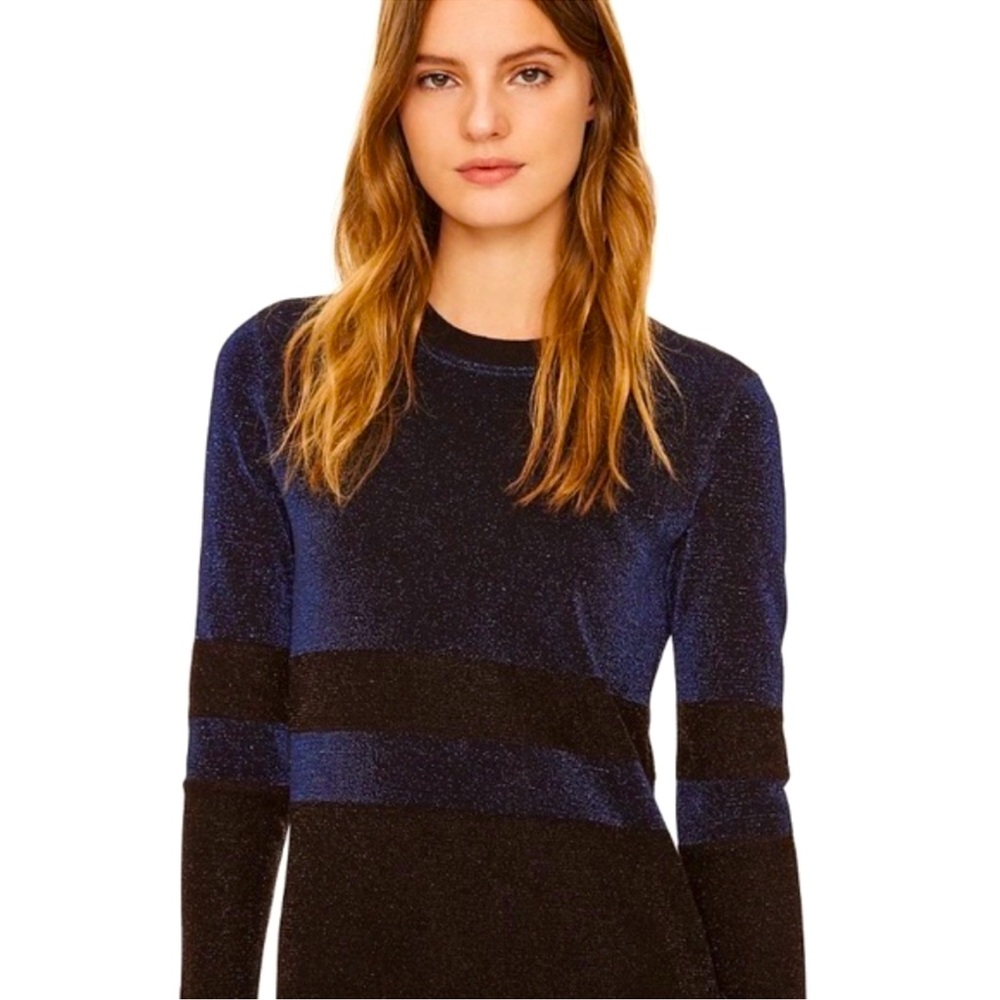 NWOT S Petite Tory Burch Lurex Striped Navy Black Sweater